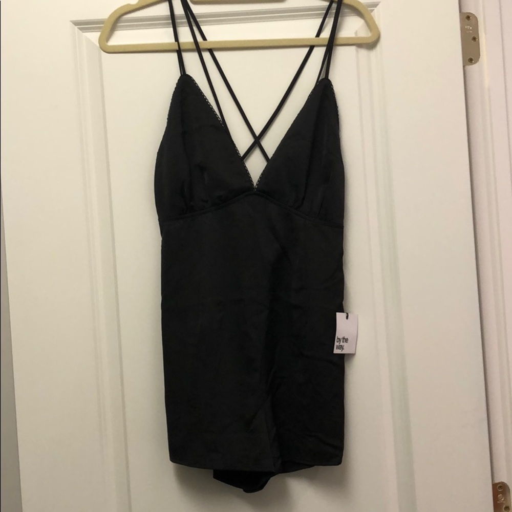 by the way black satin strappy romper